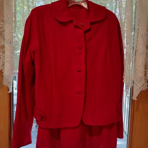 Another Price Drop! Vintage handmade Deep Rich Red Wool Suit - Picture 1 of 10